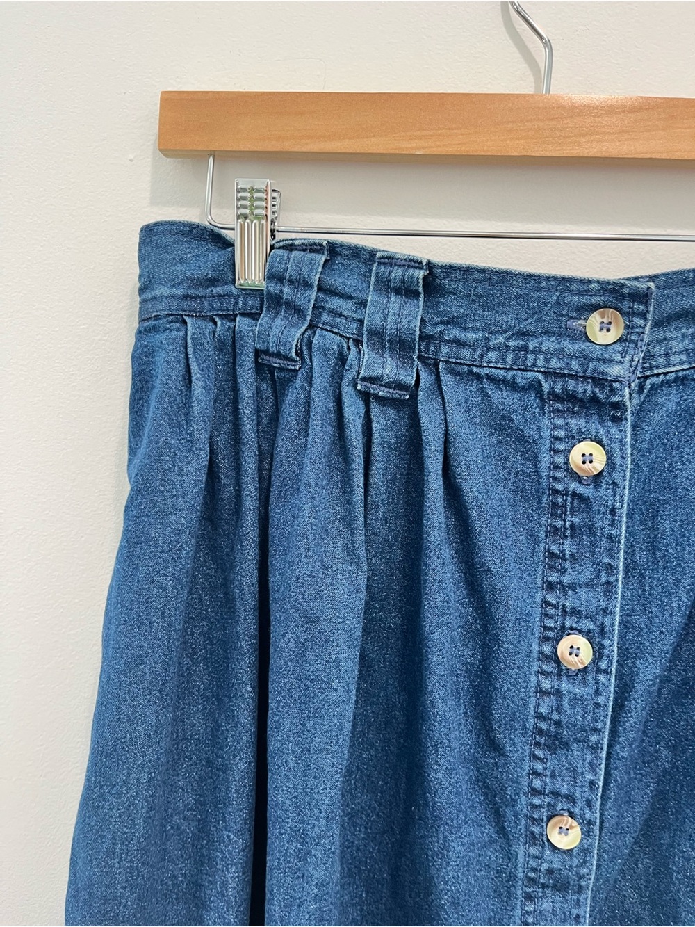 Vintage TY WEAR Classic Blue Button-Front Denim Midi Skirt - Picture 3 of 9
